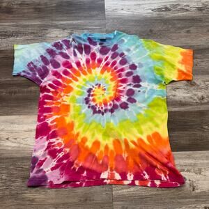 Vintage Fruit of The Loom Swirl Tie Dye Mens 2XL Rainbow Psychedelic T-Shirt 80s